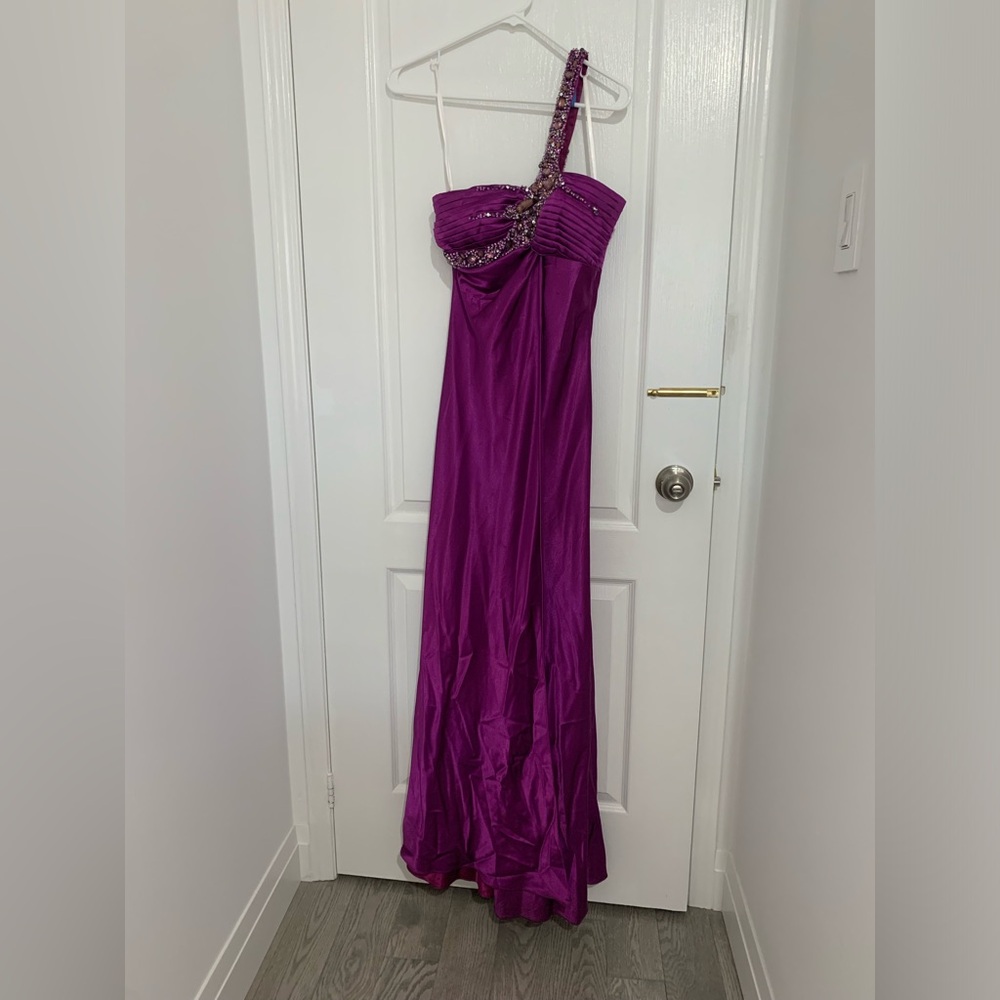 Purple Satin One Shoulder Blinged Jeweled Prom, Wedding Guest, Party Dress